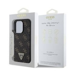 Guess Orjinal Lisanslı iPhone 16 Pro Max Kılıf – PU Deri 4G Desenli Üçgen Logolu Kapak