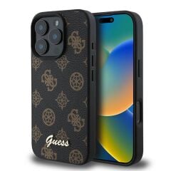 Guess Orjinal Lisanslı iPhone 16 Pro Max Kılıf – MagSafe Uyumlu Peony Kapak Yazı Logolu