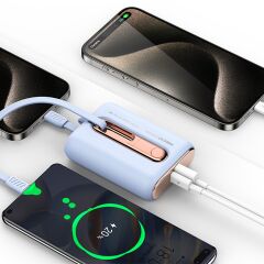 Recci RPB-P12C 9000mAh Powerbank (MOR) – PD 20W Hızlı Şarj, 22.5W Çıkış, Type-C Kablolu & Askı İpli Taşınabilir Şarj Cihazı