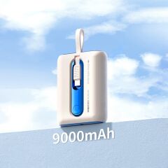 Recci RPB-P12C 9000mAh Powerbank (BEYAZ) – PD 20W Hızlı Şarj, 22.5W Çıkış, Type-C Kablolu & Askı İpli Taşınabilir Şarj Cihazı