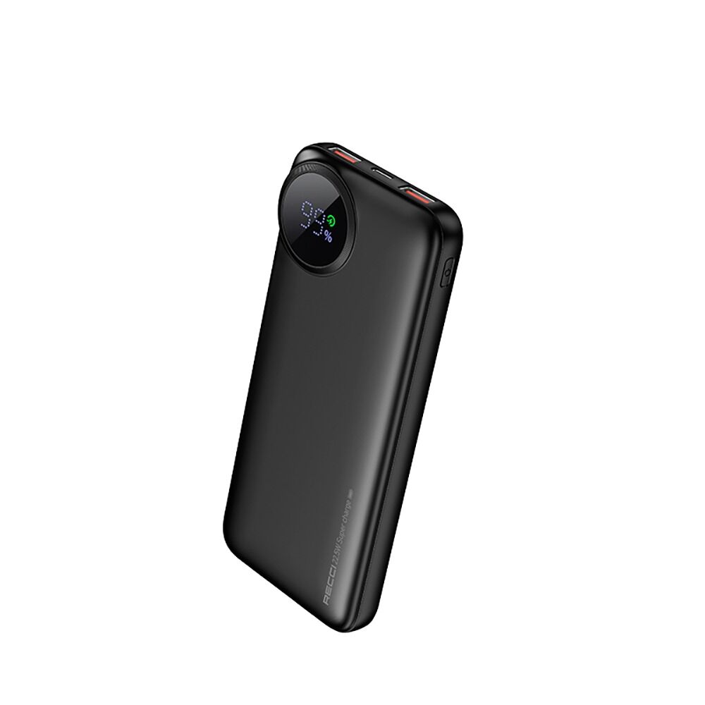Recci RPB-P48 10000mAh Powerbank Siyah – PD 20W Hızlı Şarj, 22.5W Çıkış, LED Ekranlı Taşınabilir Şarj Cihazı
