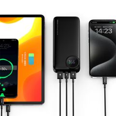 Recci RPB-P48 10000mAh Powerbank Siyah – PD 20W Hızlı Şarj, 22.5W Çıkış, LED Ekranlı Taşınabilir Şarj Cihazı