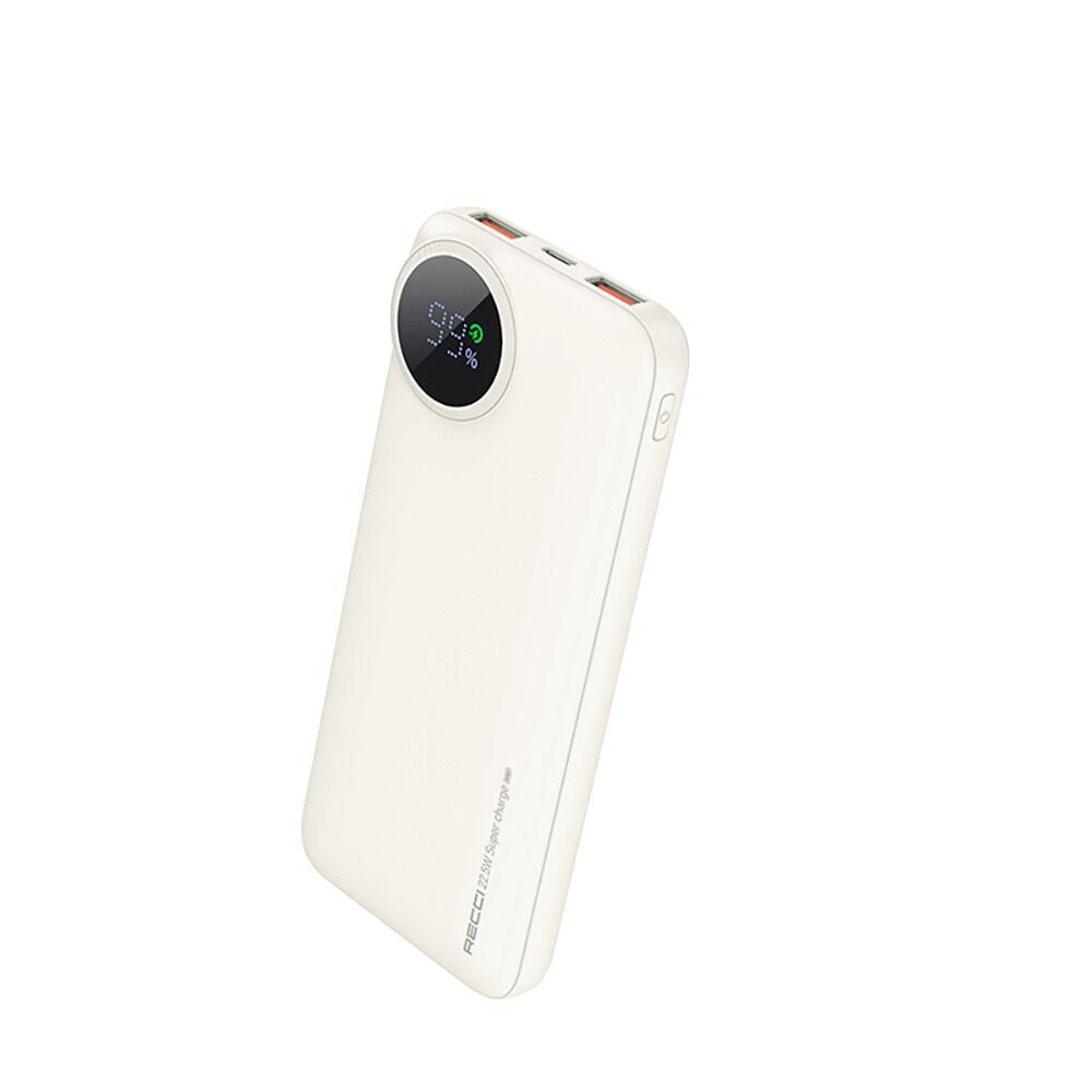 Recci RPB-P48 10000mAh Powerbank Beyaz – PD 20W Hızlı Şarj, 22.5W Çıkış, LED Ekranlı Taşınabilir Şarj Cihazı