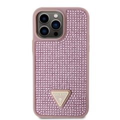 Apple iPhone 15 Pro Max Kılıf Guess Orjinal Lisanslı Taşlı Üçgen Logolu Kapak