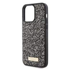 Apple iPhone 15 Pro Max Kılıf Guess Orjinal Lisanslı Taşlı Metal Yazı Logolu Kapak