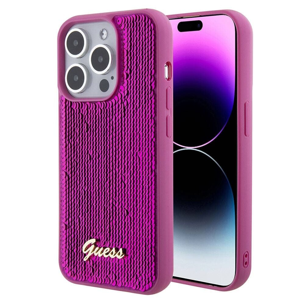 iPhone 15 Pro Max Kılıf Guess Orjinal Lisanslı Pullu Metal Yazı Logolu Sequin Script Kapak