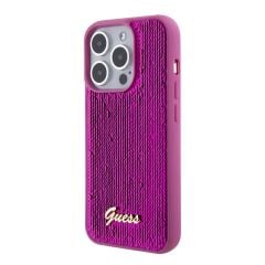 iPhone 15 Pro Max Kılıf Guess Orjinal Lisanslı Pullu Metal Yazı Logolu Sequin Script Kapak