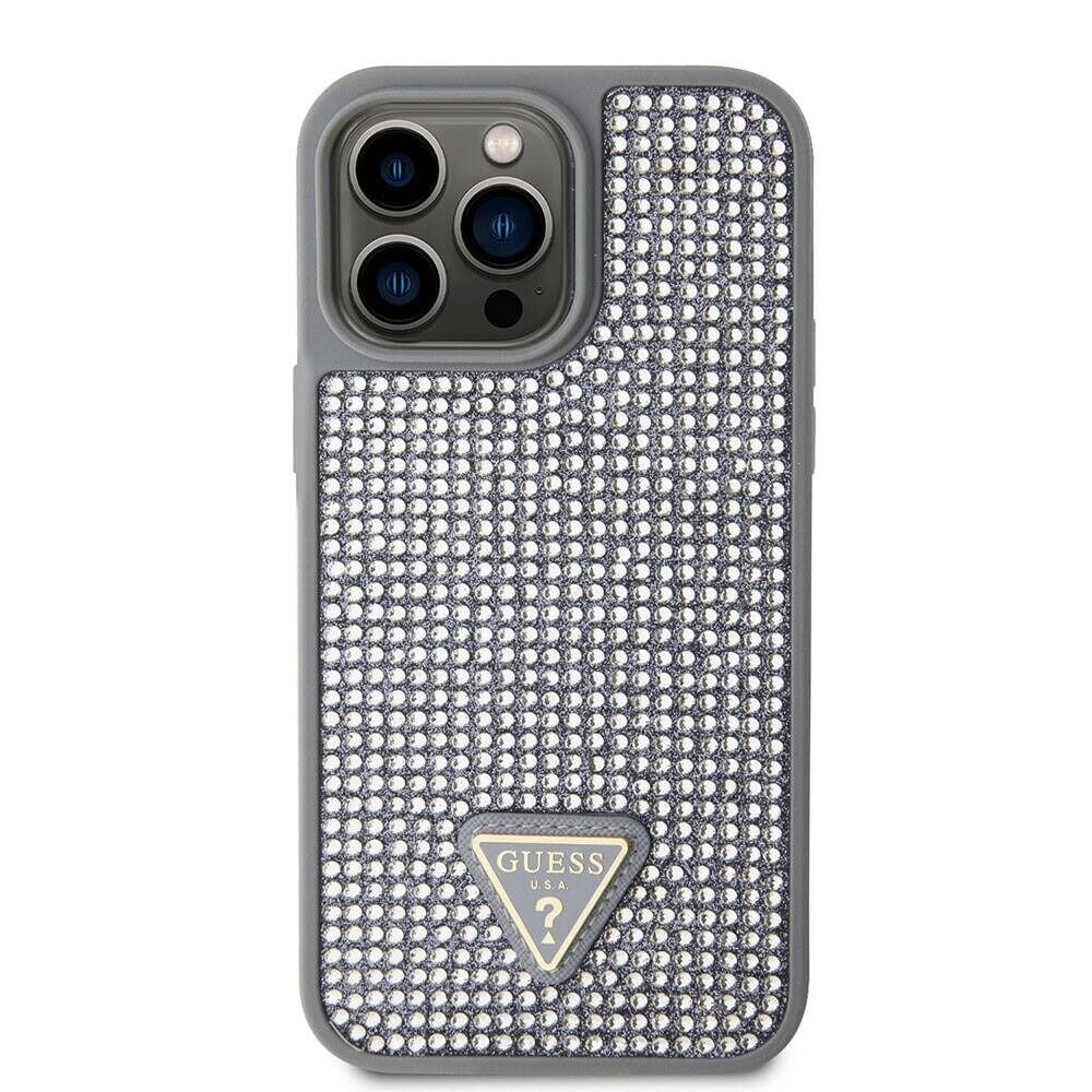 iPhone 15 Pro Max Kılıf Guess Orjinal Lisanslı Taşlı Üçgen Logolu Kapak