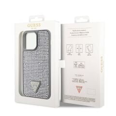 iPhone 15 Pro Max Kılıf Guess Orjinal Lisanslı Taşlı Üçgen Logolu Kapak