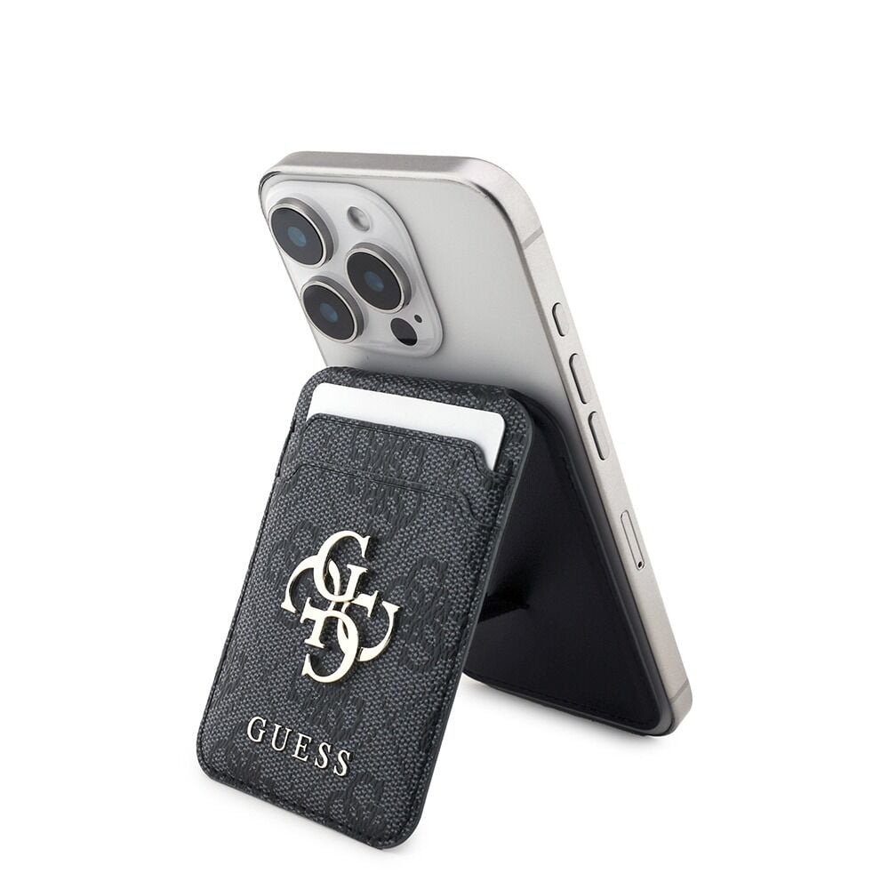 Guess Orjinal Lisanslı PU Deri 4G Desenli Metal Logolu Standlı Manyetik Kartlık SİYAH