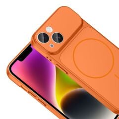 iPhone 14 Uyumlu 17 Pro Max Görünümlü Dönüşüm Kılıfı | Magsafe Özellikli Premium Kapak - TURUNCU RENK