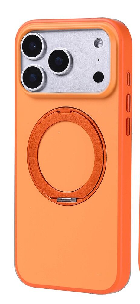 iPhone 17 Pro Max İçin Halka Standlı Döndürülebilen MagSafe Uyumlu Slikon Kılıf Turuncu