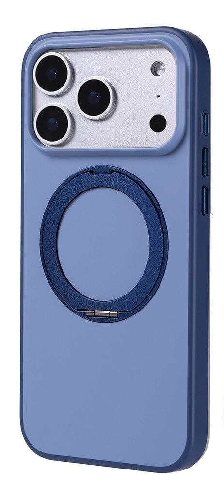 iPhone 17 Pro Max İçin Halka Standlı Döndürülebilen MagSafe Uyumlu Slikon Kılıf (Lacivert)