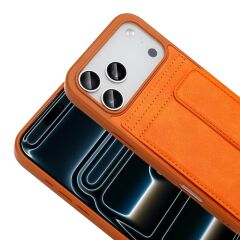 iPhone 17 Pro Standlı Kartlıklı PU Deri Telefon Kılıfı | Kılıfcım.com (TURUNCU)