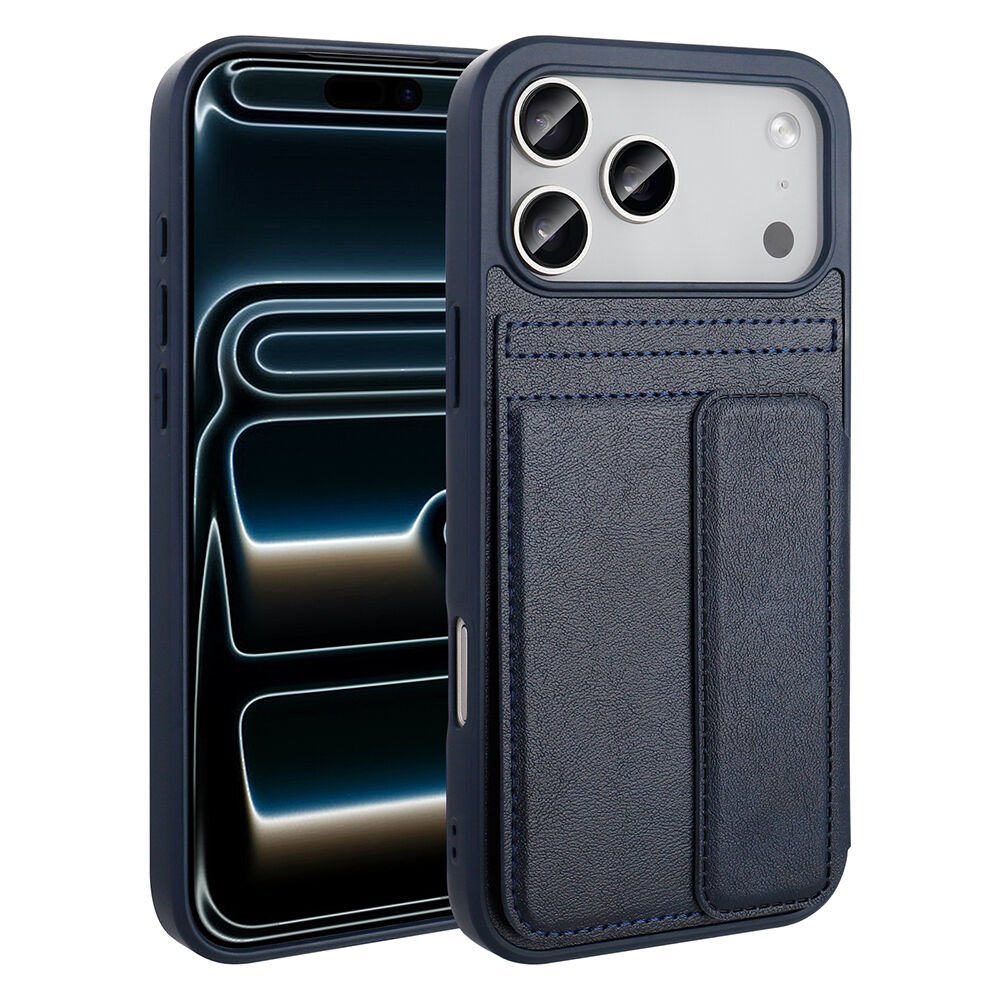 iPhone 17 Pro Standlı Kartlıklı PU Deri Telefon Kılıfı | Kılıfcım.com (LACİVERT)