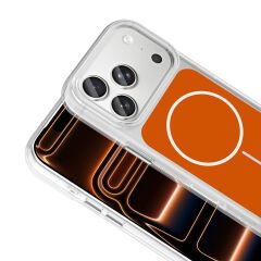 iPhone 17 Pro Max İçin Şeffaf Sert Silikon Renk Tabakalı Şık Kılıf (TURUNCU)