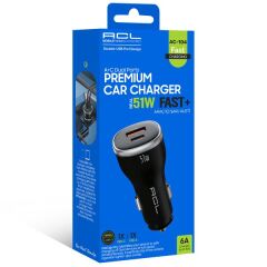 Araç İçin 51W Süper Hızlı Araç Şarj Cihazı – Çift Portlu PD 30W / PPS 33W + QC 3.0 18W