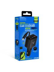 60W Süper Hızlı Araç Şarj Cihazı – Geri Çekilebilir USB-C Kablolu, LCD Dijital Göstergeli