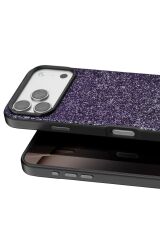 iPhone 17 Pro OneGif Simli Kılıf – Boncuk Detaylı Parlak Telefon Kapağı Mor