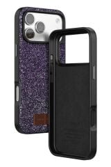 iPhone 17 Pro Max OneGif Simli Kılıf – Boncuk Detaylı Parlak Telefon Kapağı Mor