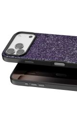 iPhone 17 Pro Max OneGif Simli Kılıf – Boncuk Detaylı Parlak Telefon Kapağı Mor