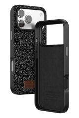 iPhone 17 Pro OneGif Simli Kılıf – Boncuk Detaylı Parlak Telefon Kapağı Siyah