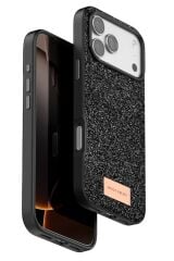 iPhone 17 Pro OneGif Simli Kılıf – Boncuk Detaylı Parlak Telefon Kapağı Siyah