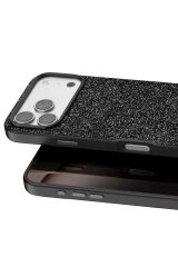 iPhone 17 Pro OneGif Simli Kılıf – Boncuk Detaylı Parlak Telefon Kapağı Siyah
