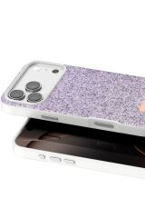 iPhone 17 Pro Max OneGif Simli Kılıf – Boncuk Detaylı Parlak Telefon Kapağı Lila
