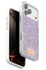 iPhone 17 Pro OneGif Simli Kılıf – Boncuk Detaylı Parlak Telefon Kapağı Lila