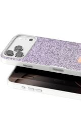 iPhone 17 Pro OneGif Simli Kılıf – Boncuk Detaylı Parlak Telefon Kapağı Lila