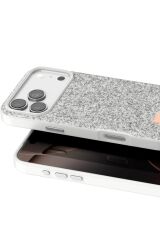 iPhone 17 Pro Max OneGif Simli Kılıf – Boncuk Detaylı Parlak Telefon Kapağı Beyaz