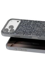 iPhone 17 Pro Max OneGif Simli Kılıf – Boncuk Detaylı Parlak Telefon Kapağı Gri