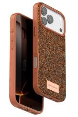 iPhone 17 Pro Max OneGif Simli Kılıf – Boncuk Detaylı Parlak Telefon Kapağı Turuncu