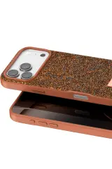 iPhone 17 Pro OneGif Simli Kılıf – Boncuk Detaylı Parlak Telefon Kapağı Turuncu