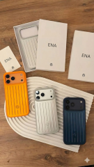 iPhone 17 Pro için ENA (PEMBE) Oluklu Desenli Kılıf – Alüminyum Görünümlü Darbe Koruyucu Telefon Kılıfı